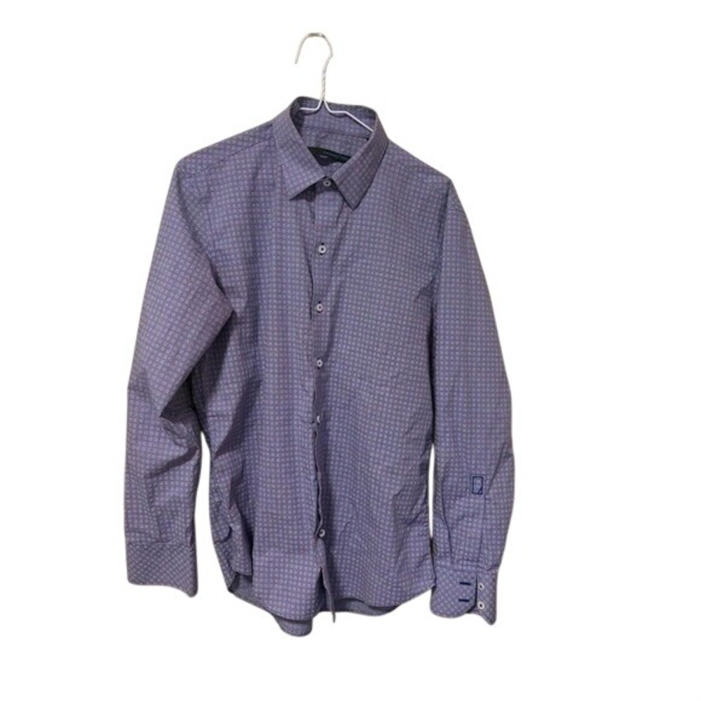 Zachary Prell Mens Blue Red Geometric Micro Check Button Down Shirt Medium